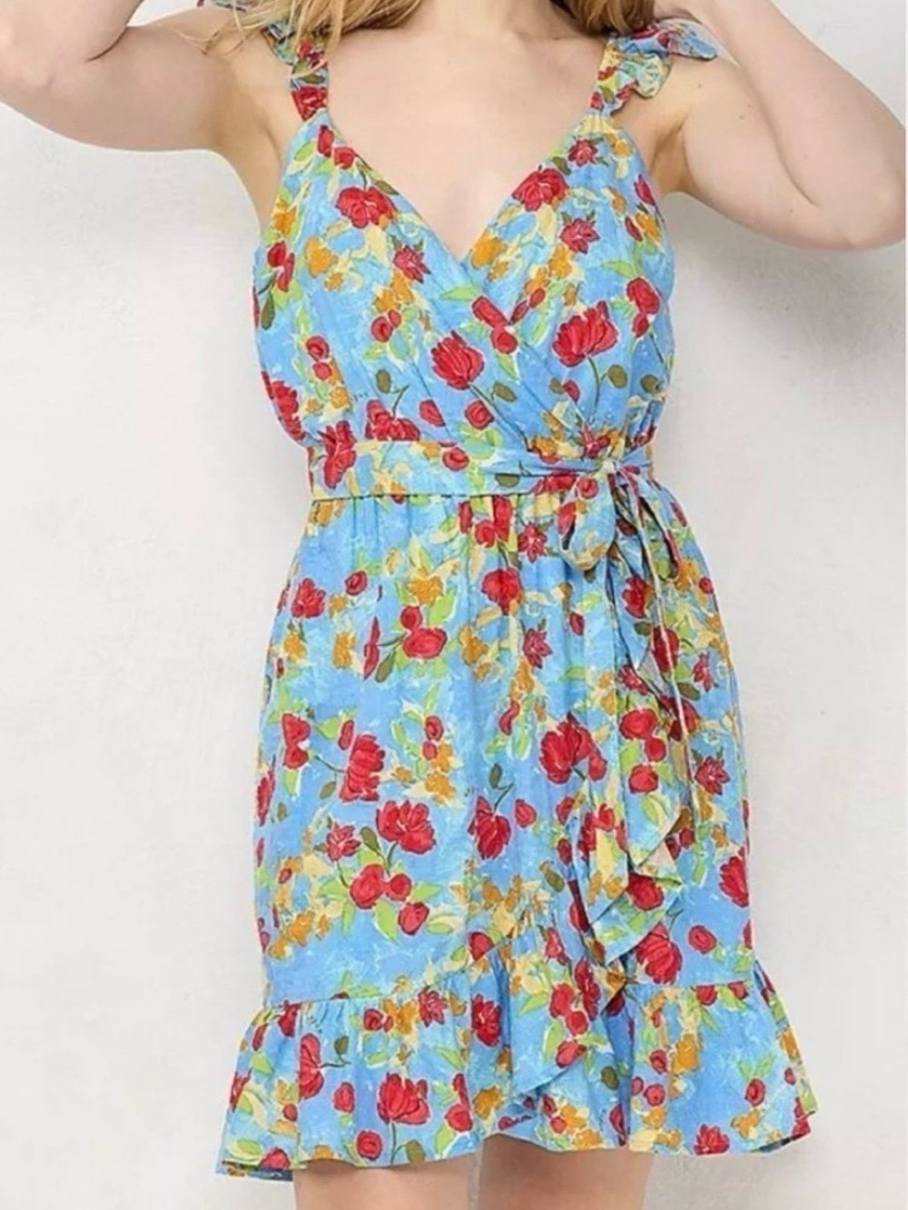LC Lauren Conrad Blue Floral Tie-Waist Sundress